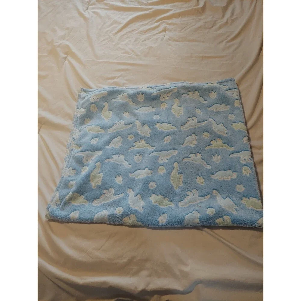 Glow In The Dark Blue Dinosaur Fleece Throw Blanket 50
